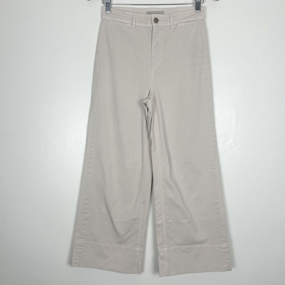 Everlane Womens Size 2 The Wide-Leg Crop Pants Cotton Stretch In Sand